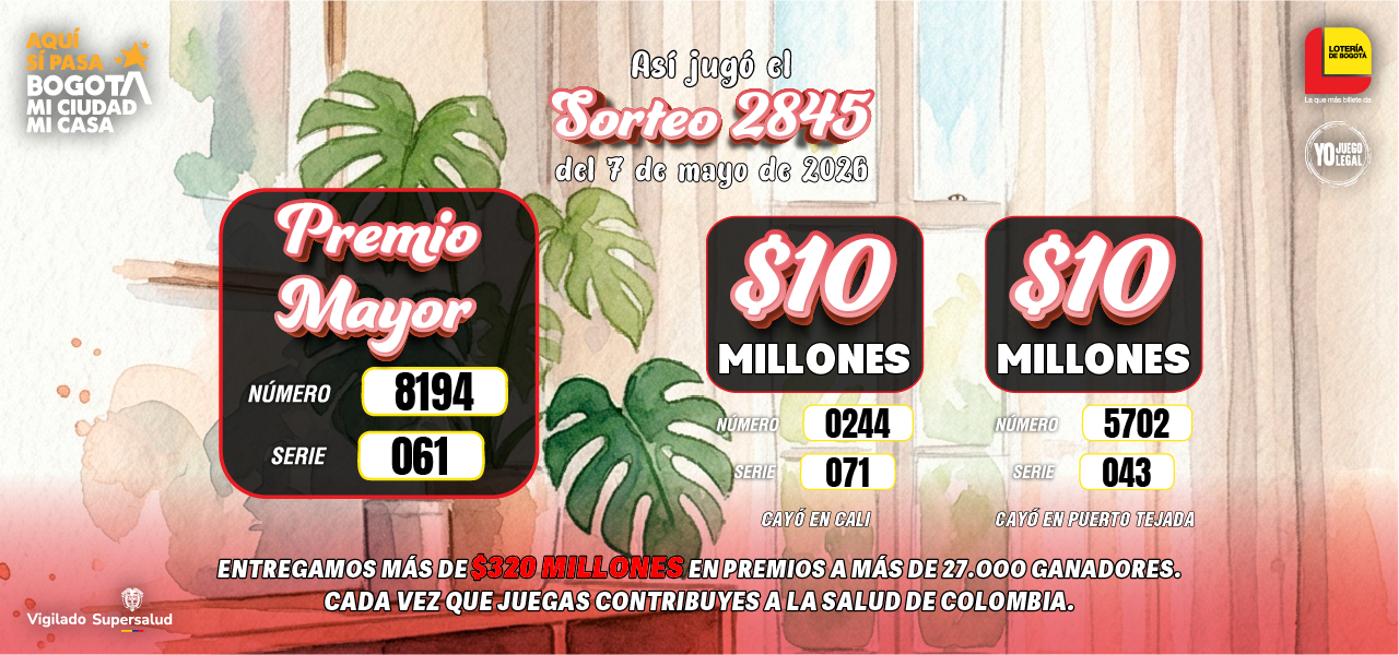 Ultimo sorteo Lotería de Bogotá