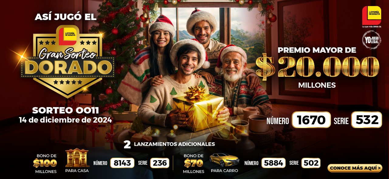 Ganadores Sorteo 0011 del 14 de diciembre de 2024- Lotería de Bogotá